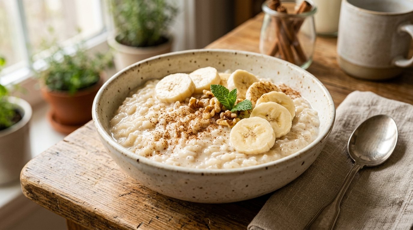 Arroz con leche y banana